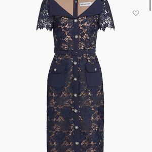 Self- Portrait lace midi dress navy